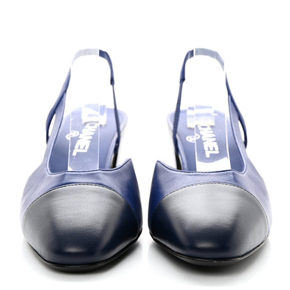 Chanel Lambskin Cap Toe Slingback Pumps 40 Blue 2 of 11