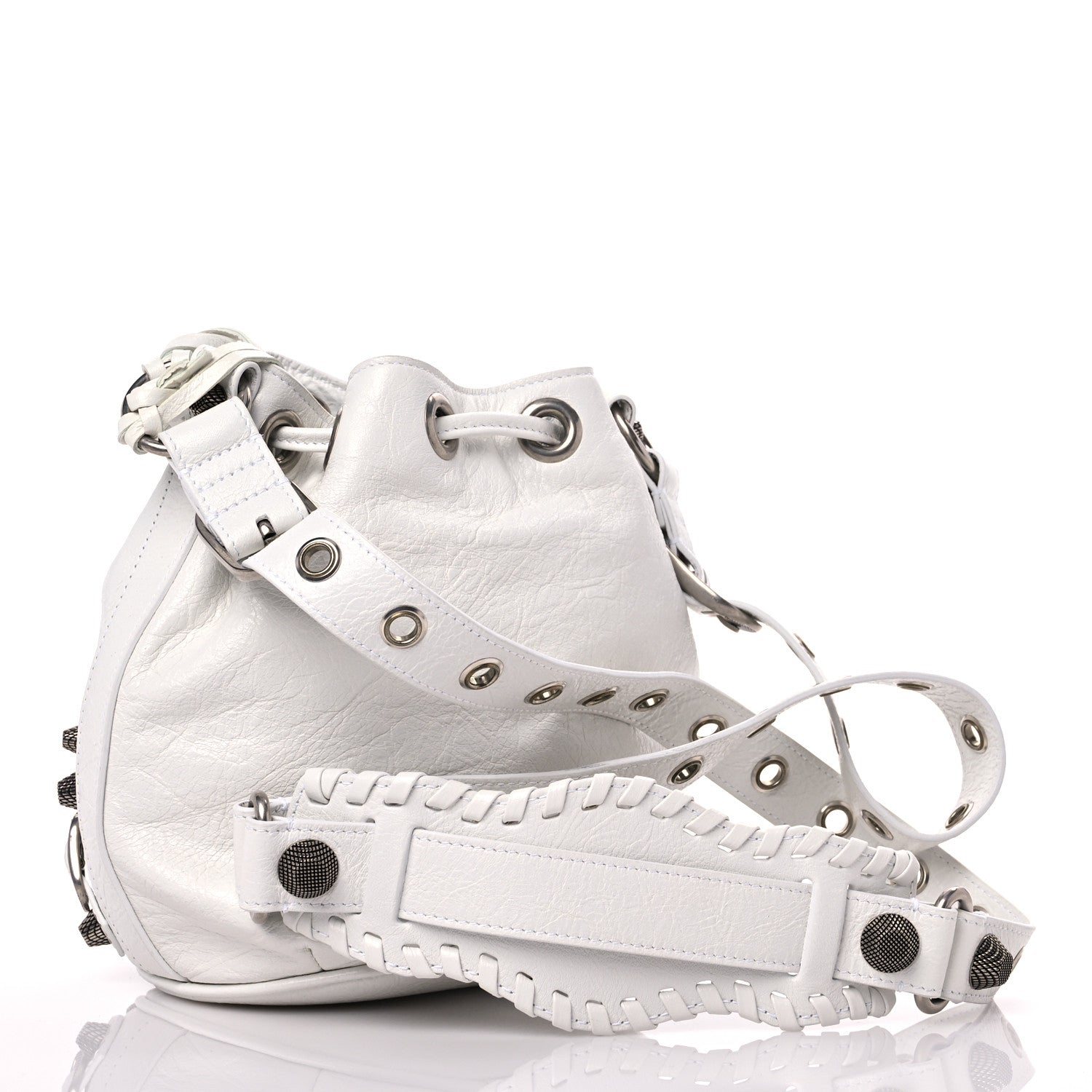 Balenciaga Agneau Arena Le Cagole Bucket Bag XS Optic White 4 of 11