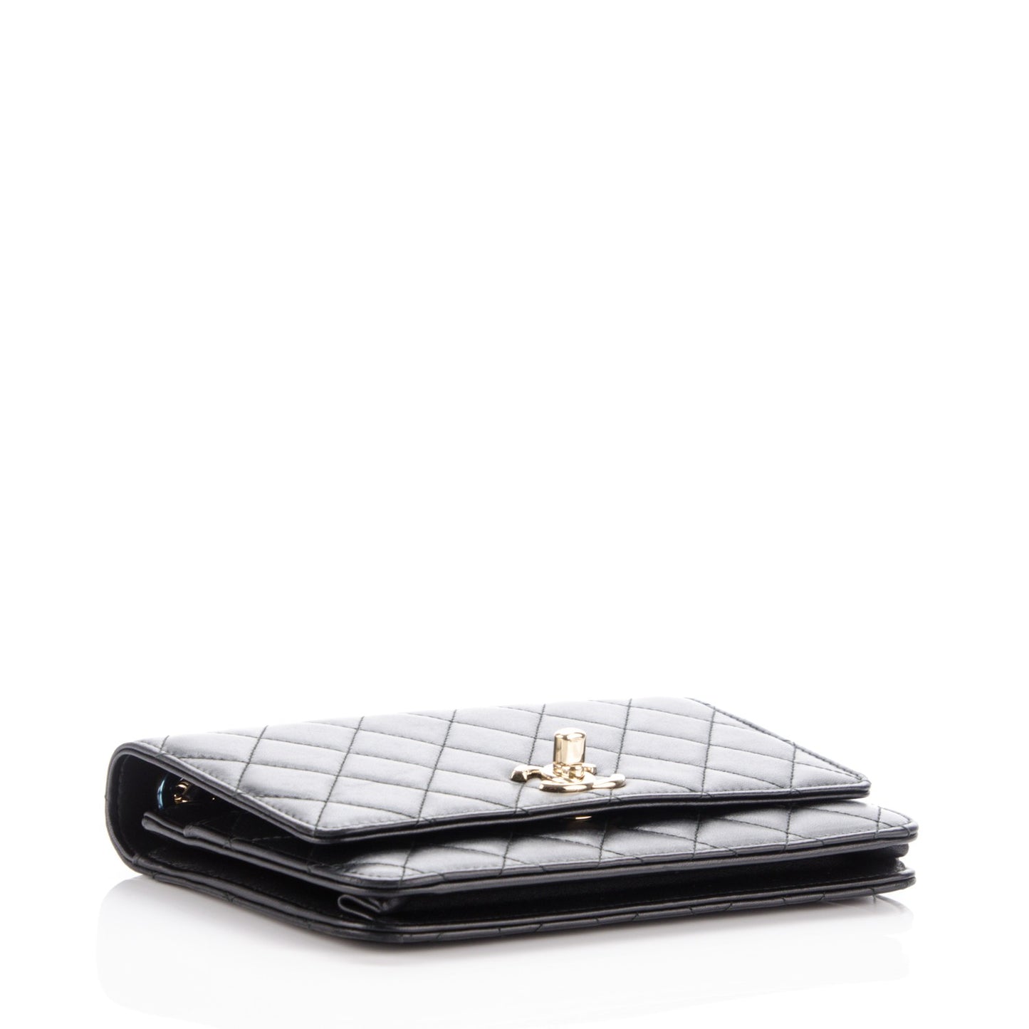 Lambskin Quilted Trendy CC Wallet On Chain WOC Black