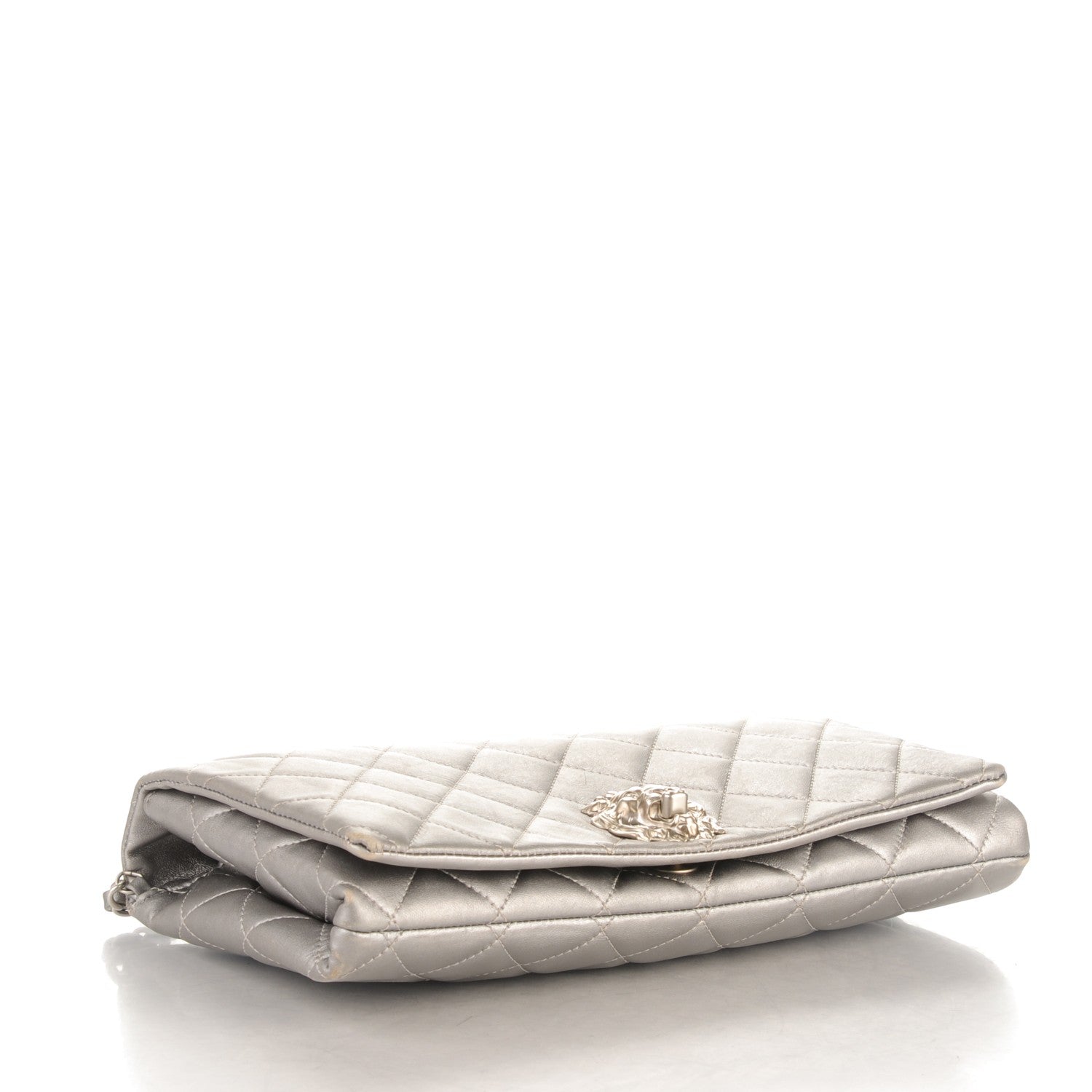Chanel Metallic Lambskin Quilted Medium Leo Lion Flap Clutch Silver 4 of 9