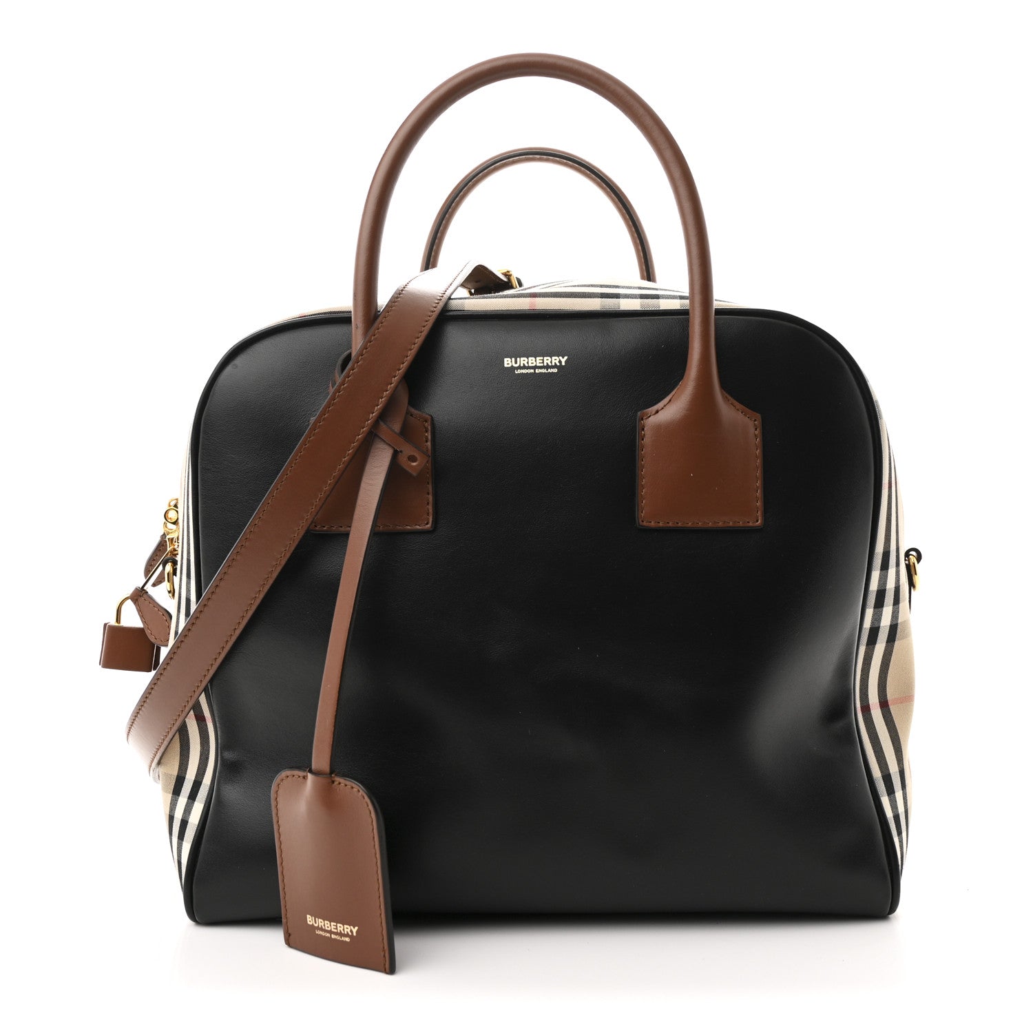 Burberry Smooth Calfskin House Check Medium Cube Bowling Bag Archive Beige 1 of 10