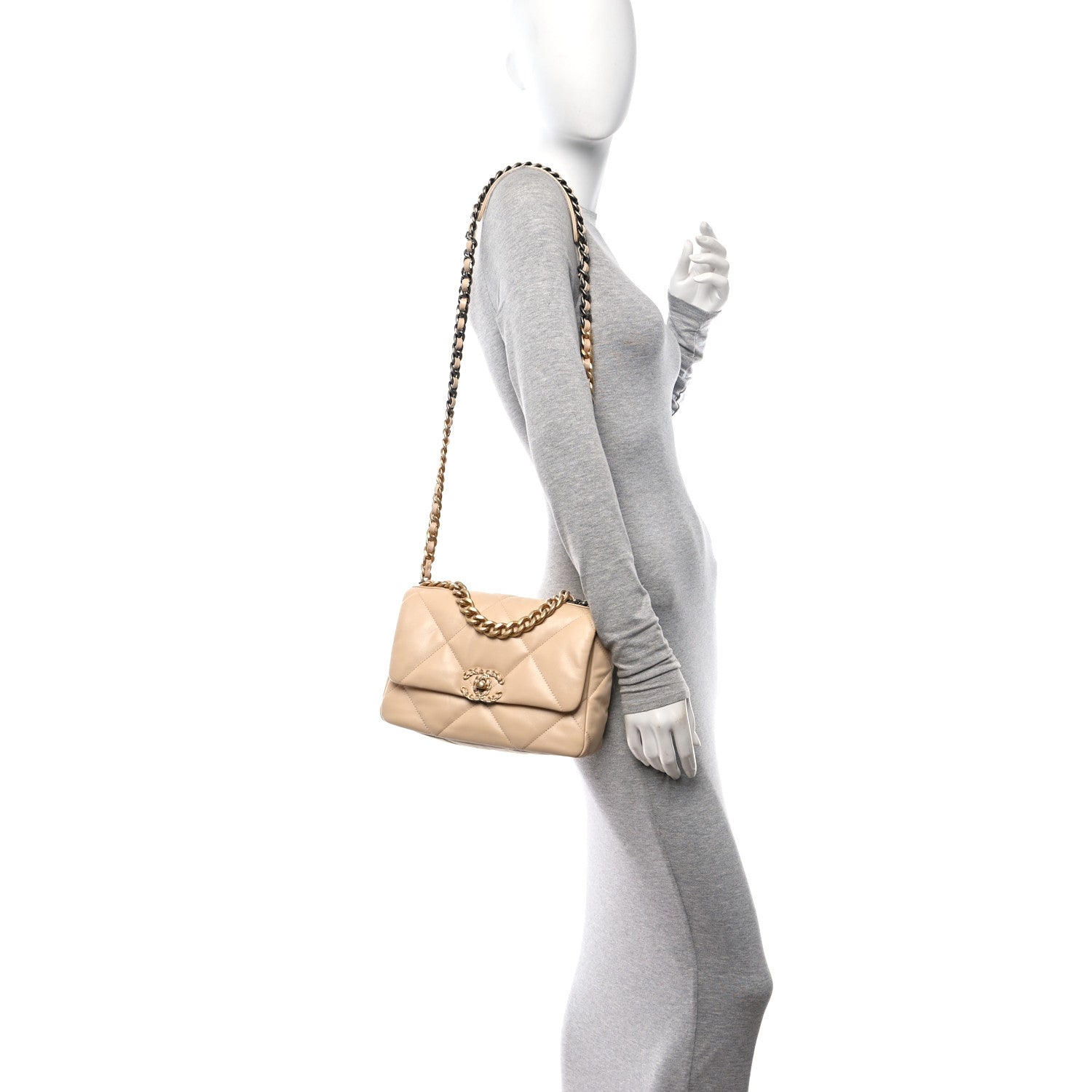 Chanel Shiny Goatskin Quilted Medium Chanel 19 Flap Beige 2 of 11