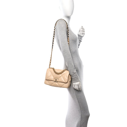 Chanel Shiny Goatskin Quilted Medium Chanel 19 Flap Beige 2 of 11