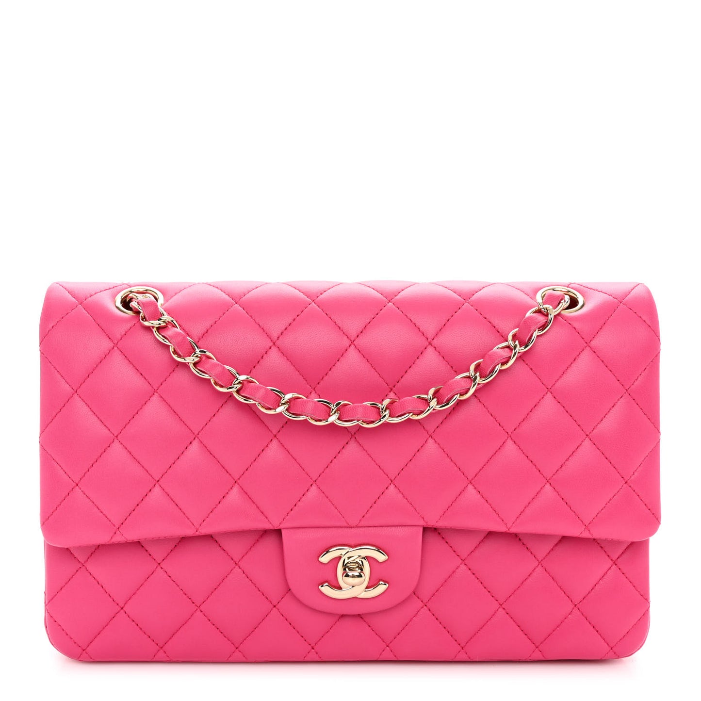 Lambskin Quilted Medium Double Flap Fuchsia