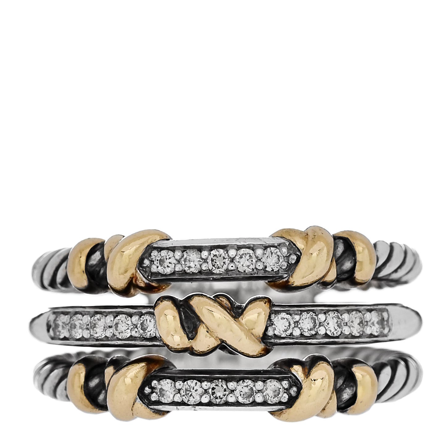 Sterling Silver 18K Yellow Gold Diamond Petite Helena Wrap Three Row Ring 57 8