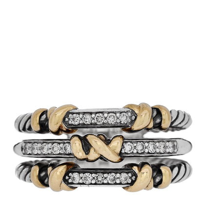 David Yurman Sterling Silver 18K Yellow Gold Diamond Petite Helena Wrap Three Row Ring 57 8 1 of 5