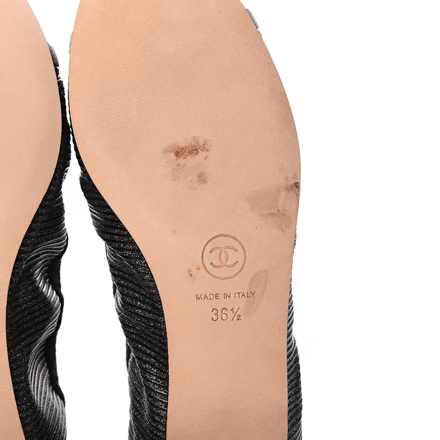 Metallic CC Elastic Cap Toe Ballerina Flats 36.5 Black Silver