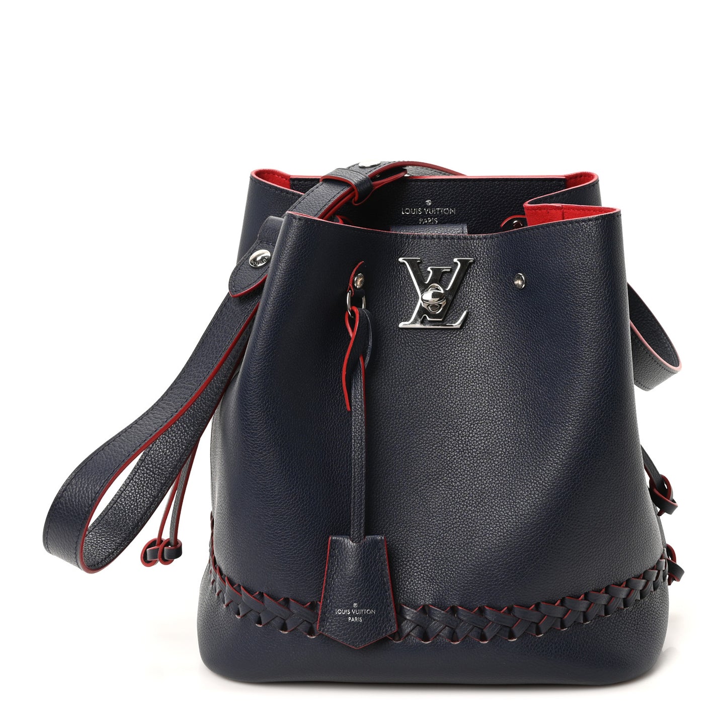 Soft Calfskin Braided Lockme Bucket Marine Rouge