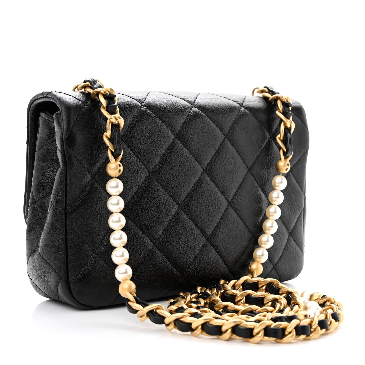 Chanel Glazed Calfskin Quilted Mini Pearl Side Flap Black 3 of 11