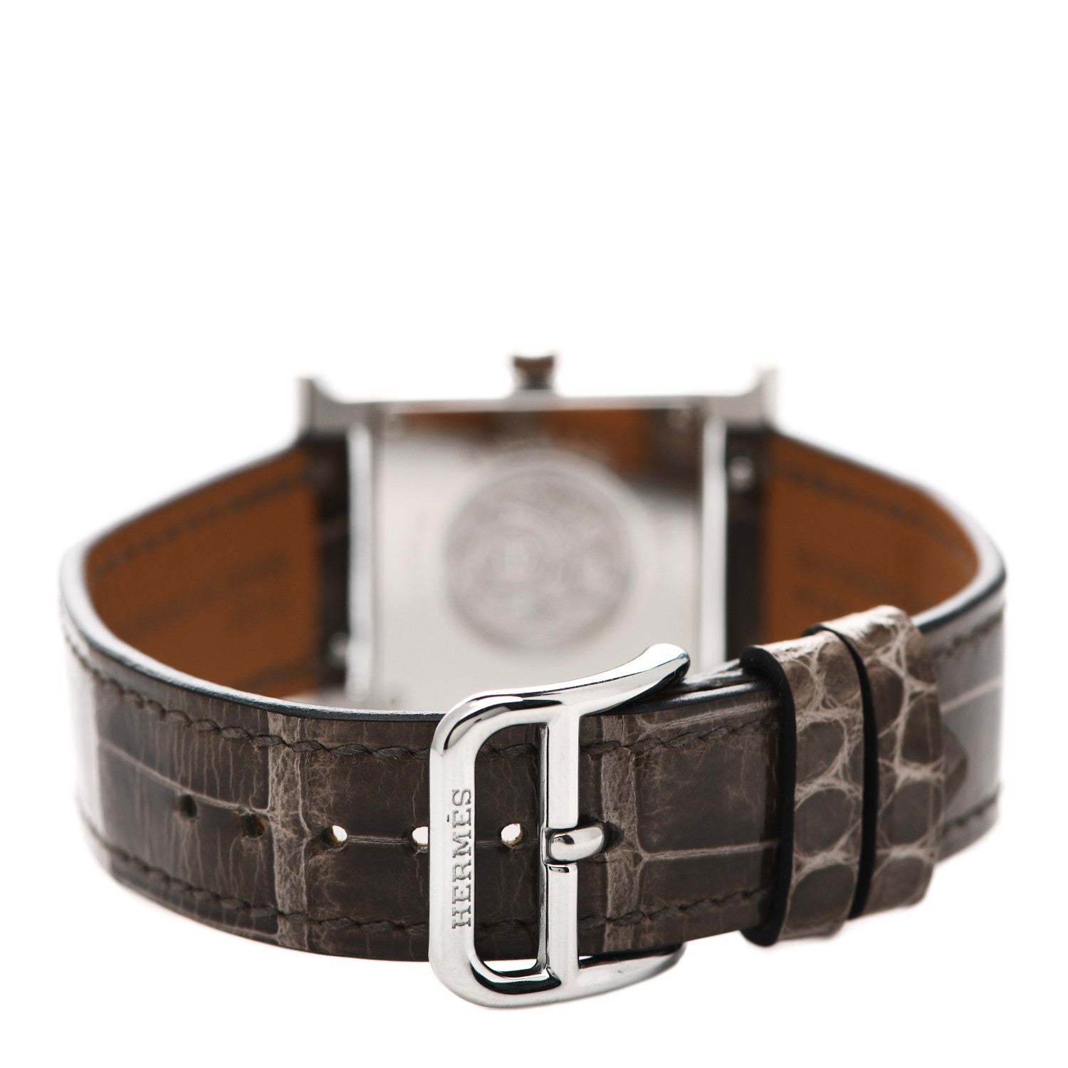 Hermes Stainless Steel Alligator Diamond Bezel Mother of Pearl 21mm Heure H Hour Quartz Watch Gris Elephant 3 of 5