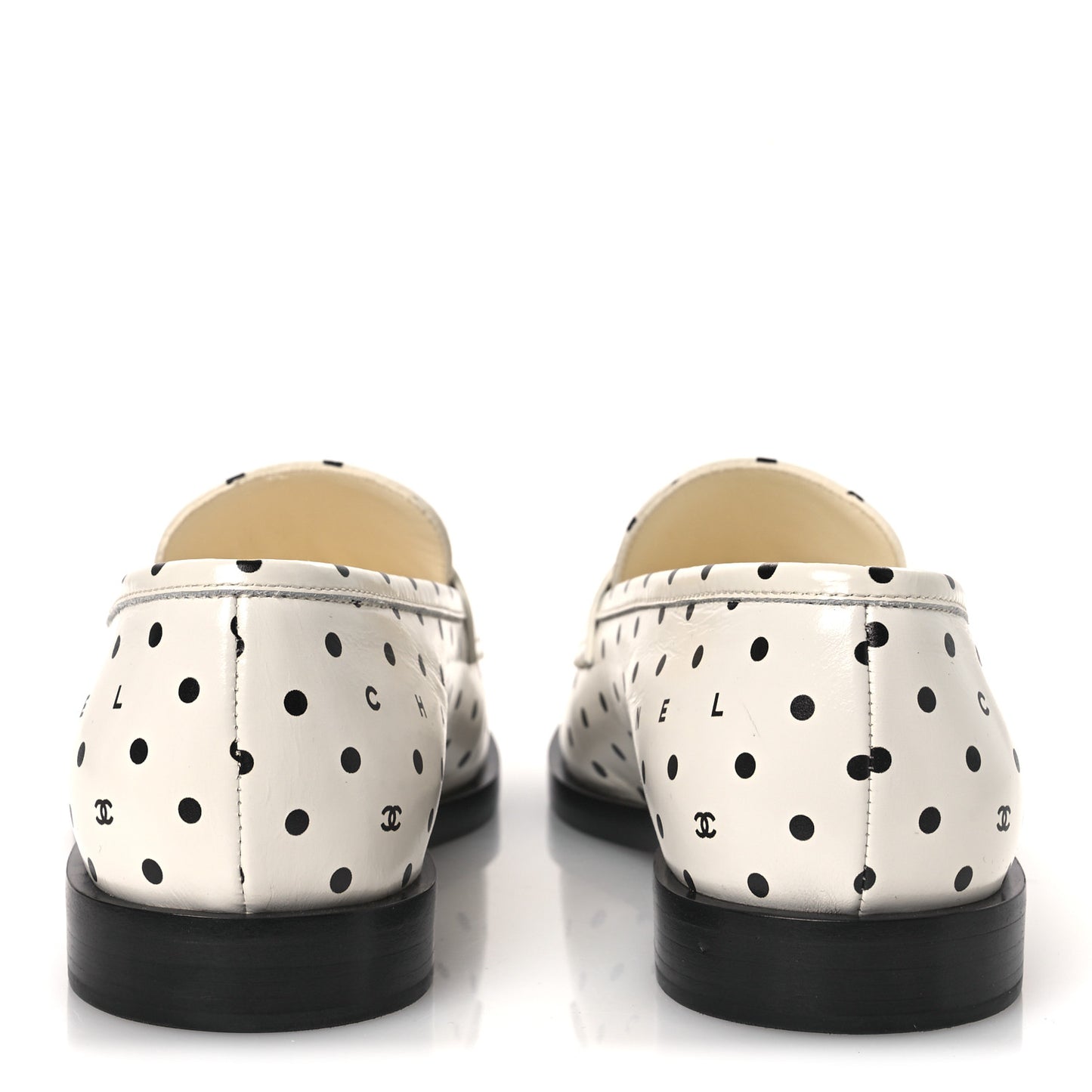 Printed Calfskin CC Dots Moccasin Loafers 36 Ivory Black