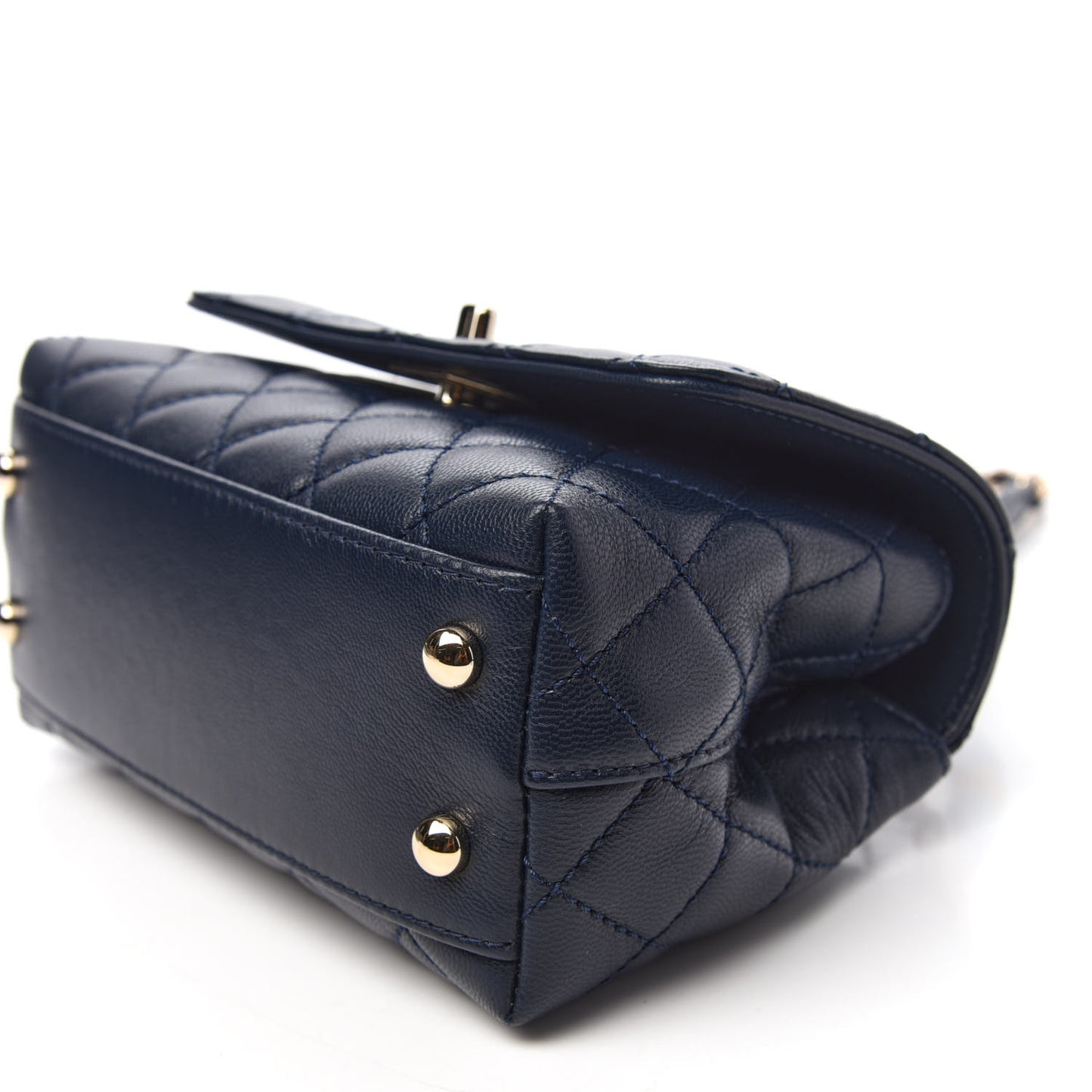 Goatskin Quilted Extra Mini Rainbow Coco Handle Flap Navy Blue