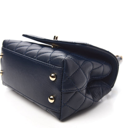 Chanel Goatskin Quilted Extra Mini Rainbow Coco Handle Flap Navy Blue 10 of 12