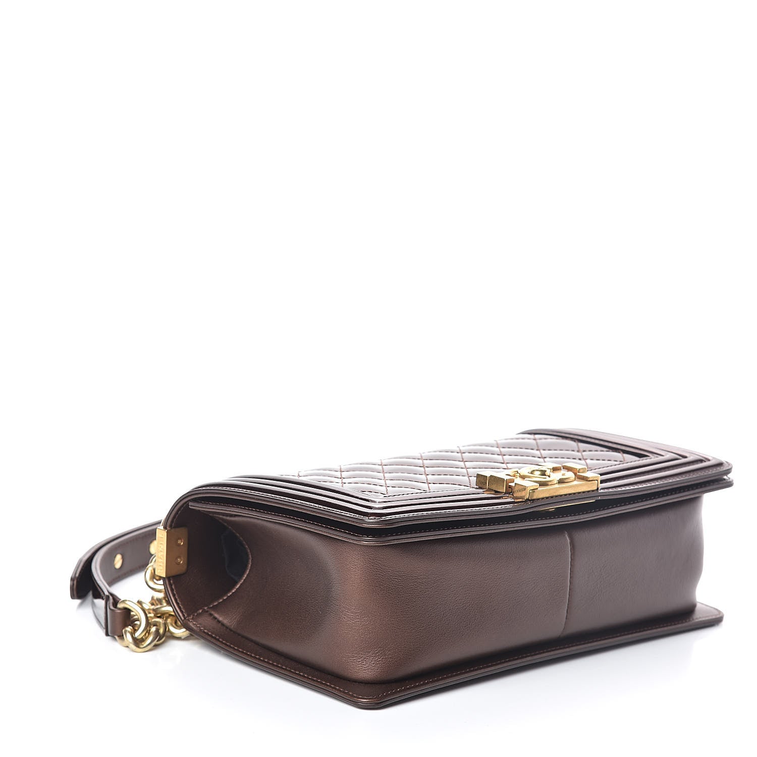 Chanel Metallic Patent Calfskin Quilted Medium Boy Flap Brown 4 of 9