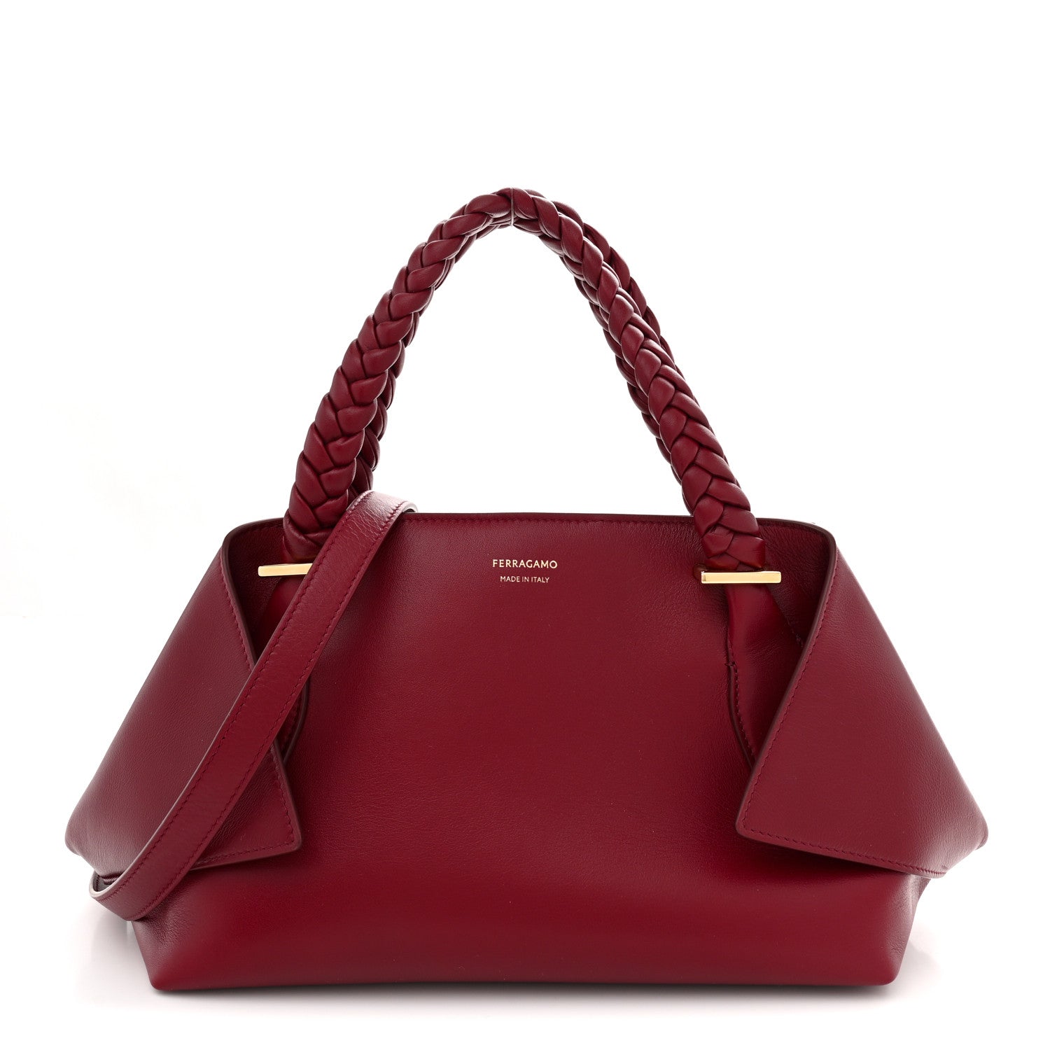 Salvatore Ferragamo Calfskin Braided Small Blossom Top Handle Bag Burgundy 1 of 9