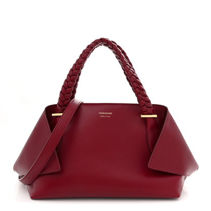Salvatore Ferragamo Calfskin Braided Small Blossom Top Handle Bag Burgundy 1 of 9