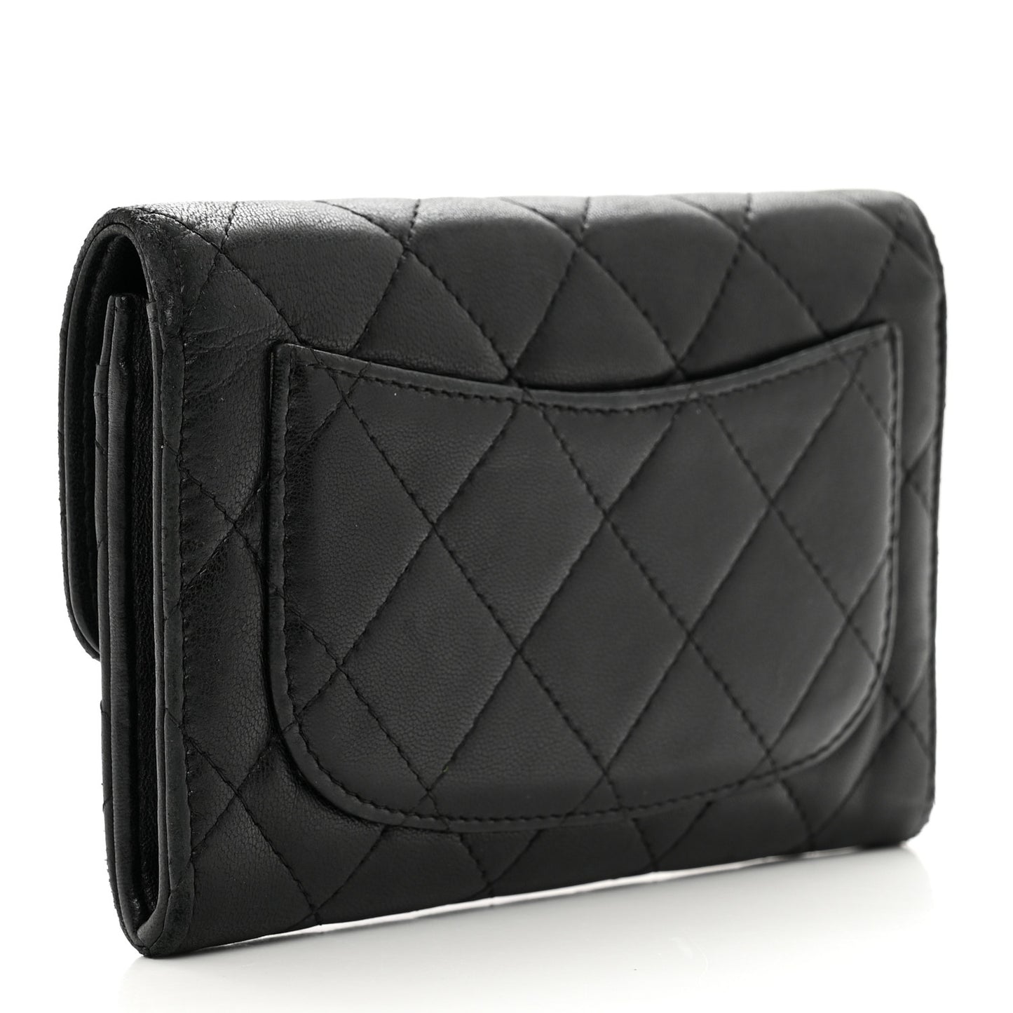 Lambskin Quilted Flap Card Holder Wallet Black