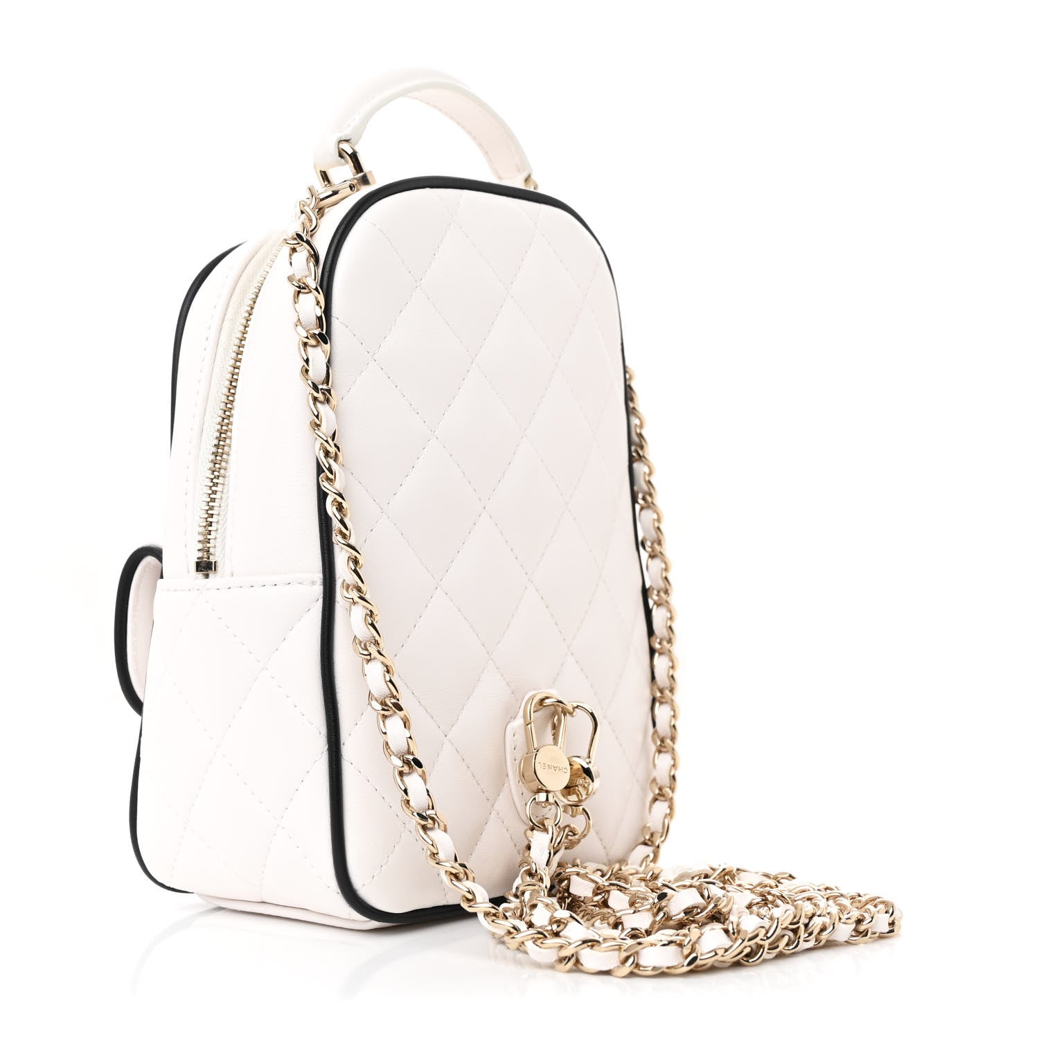 chanel white mini backpack Chanel Lambskin Quilted Mini Backpack White Black 1634838 – FASHIONPHILE