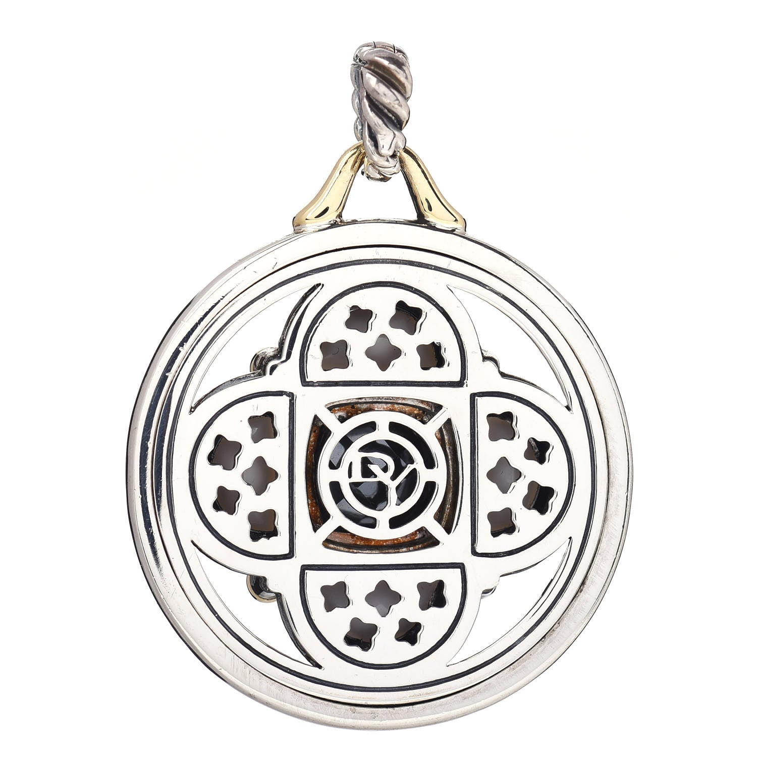 David Yurman Sterling Silver 18K Yellow Gold White Agate Hematite Garnet Half Moon Renaissance Enhancer Pendant 3 of 3