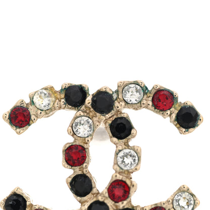Chanel Crystal CC Earrings Gold Black Red 3 of 4