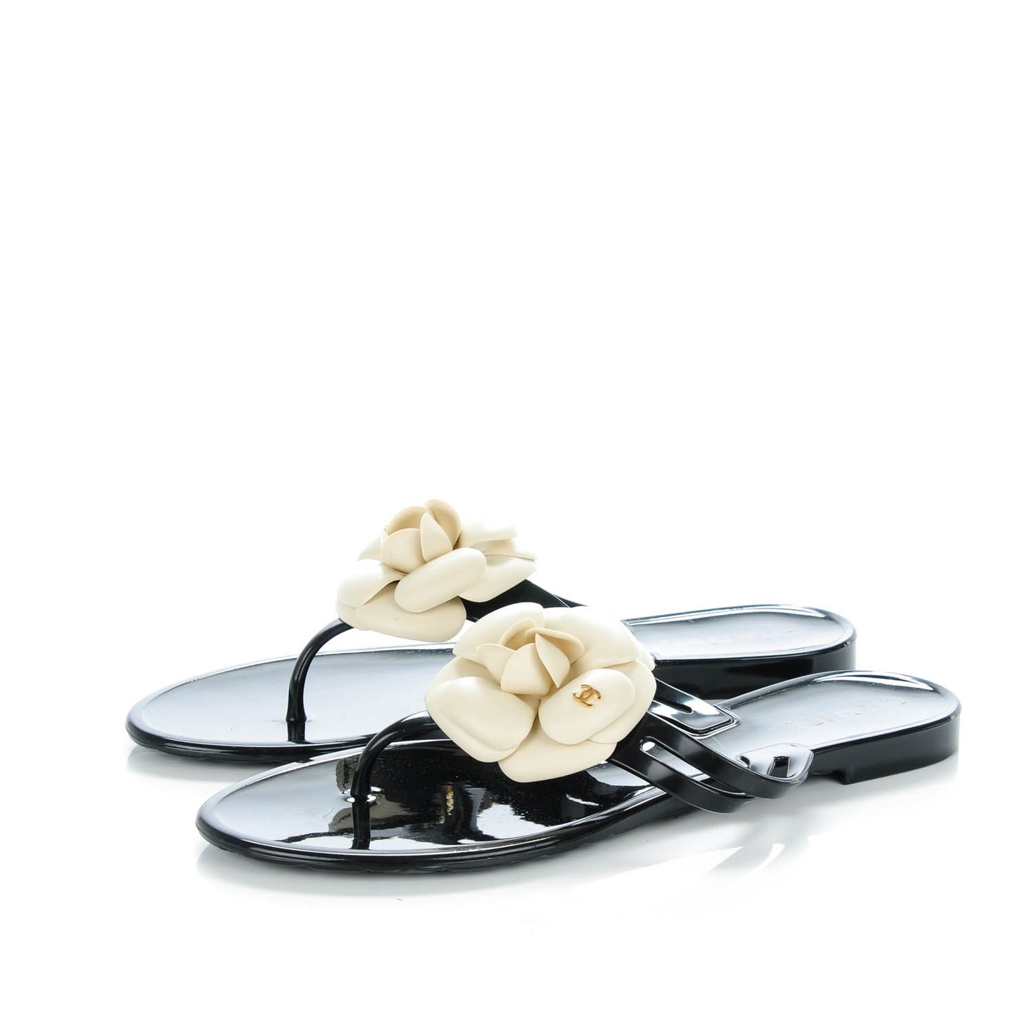 Jelly Camellia Thong Sandals 38 Black Ivory