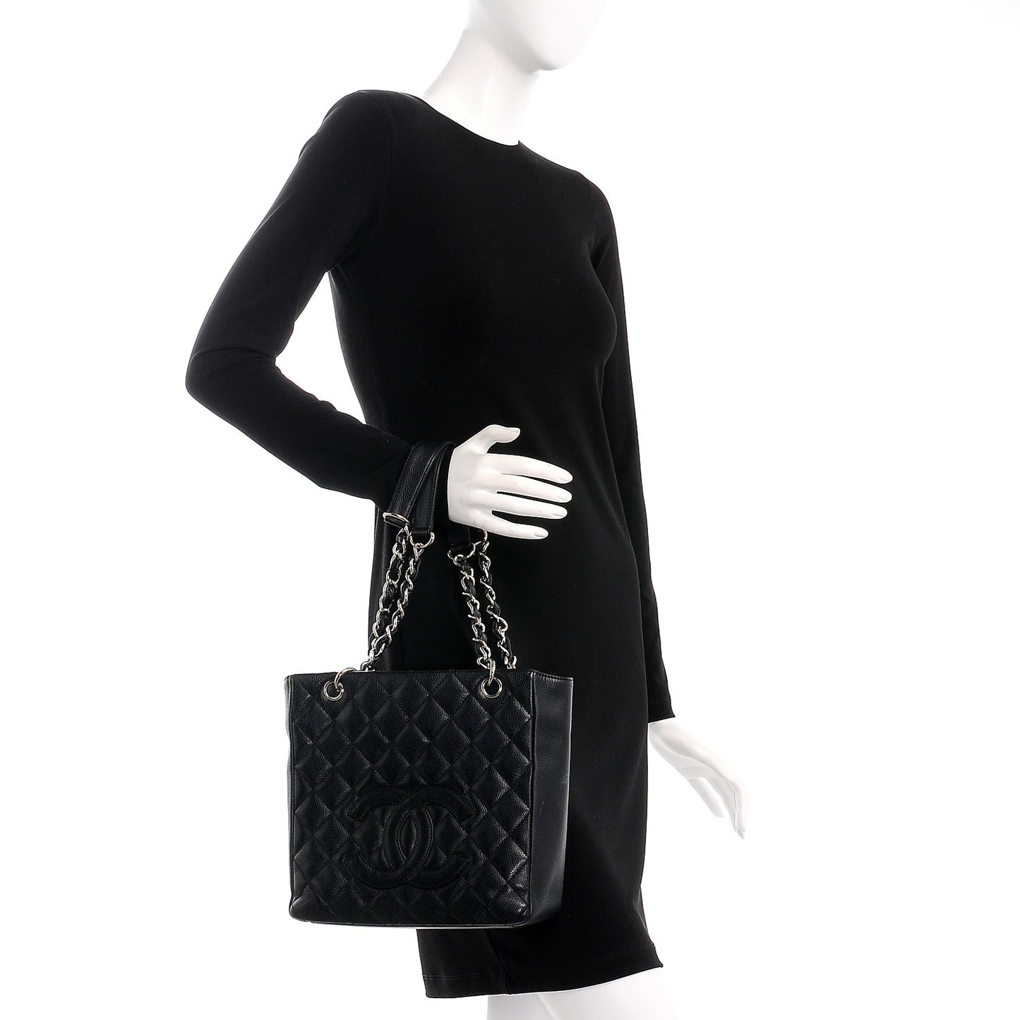 Caviar Quilted Petit Shopping Tote PST Black