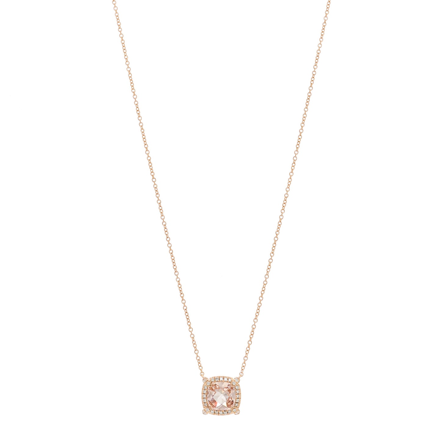 18K Rose Gold Diamond Morganite 7mm Petite Chatelaine Pave Bezel Pendant Necklace