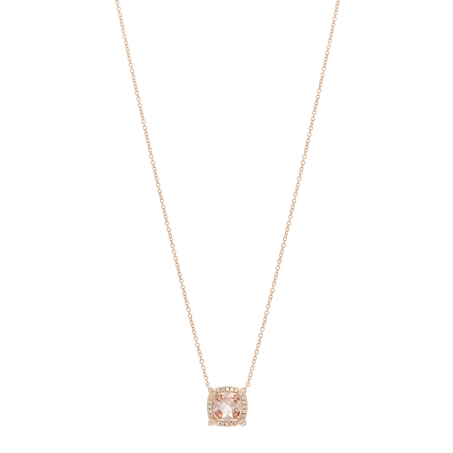 David Yurman 18K Rose Gold Diamond Morganite 7mm Petite Chatelaine Pave Bezel Pendant Necklace 1 of 4