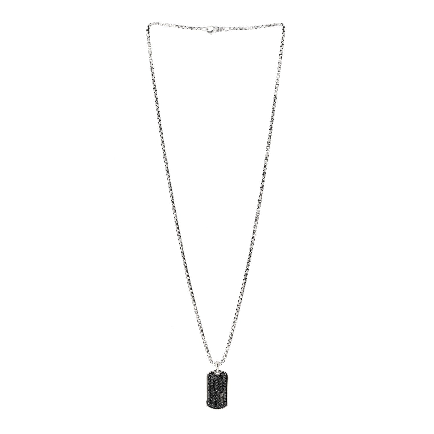 David Yurman Sterling Silver Black Diamond Small Dog Tag Necklace 3 of 5