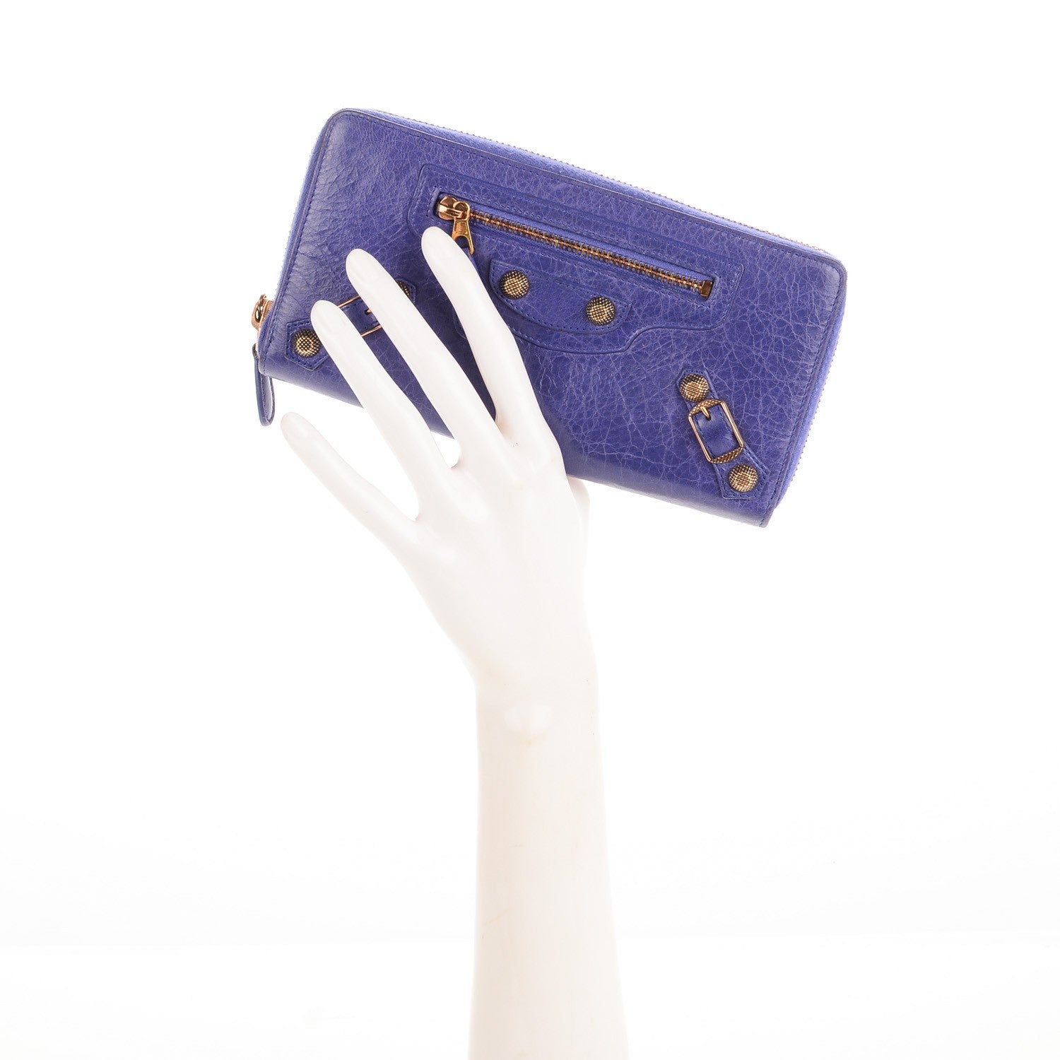 Balenciaga Agneau Giant 12 Gold Hardware Continental Zip Around Wallet Bleu Lavande 2 of 7