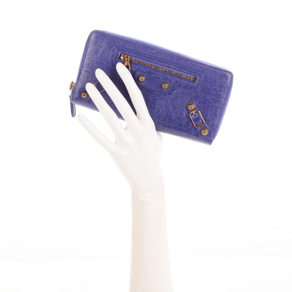 Balenciaga Agneau Giant 12 Gold Hardware Continental Zip Around Wallet Bleu Lavande 2 of 7