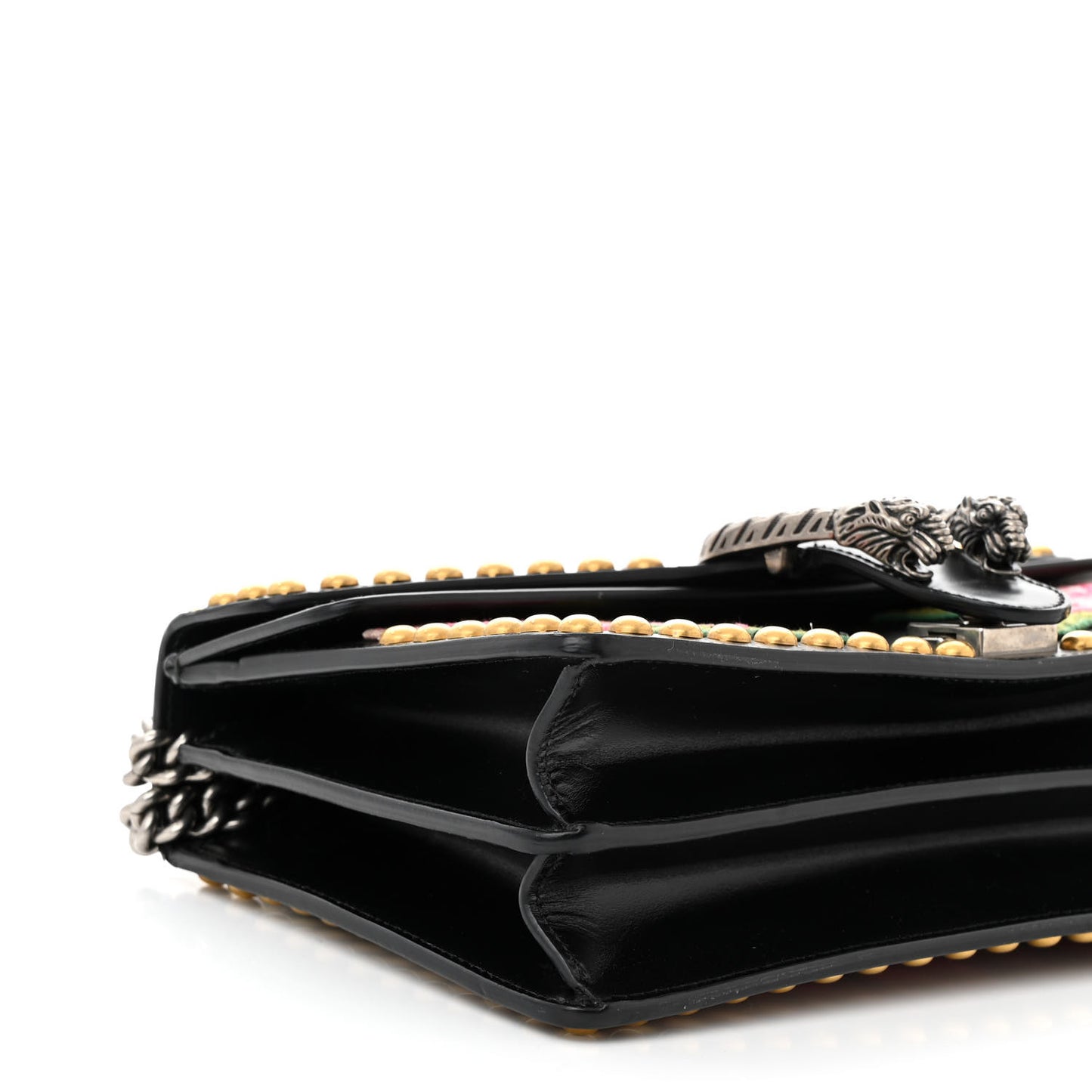 Calfskin Floral Embroidered Studded Small Dionysus Shoulder Bag Black