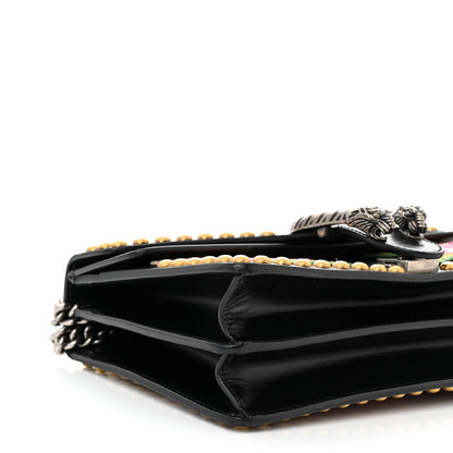 Gucci Calfskin Floral Embroidered Studded Small Dionysus Shoulder Bag Black 10 of 11