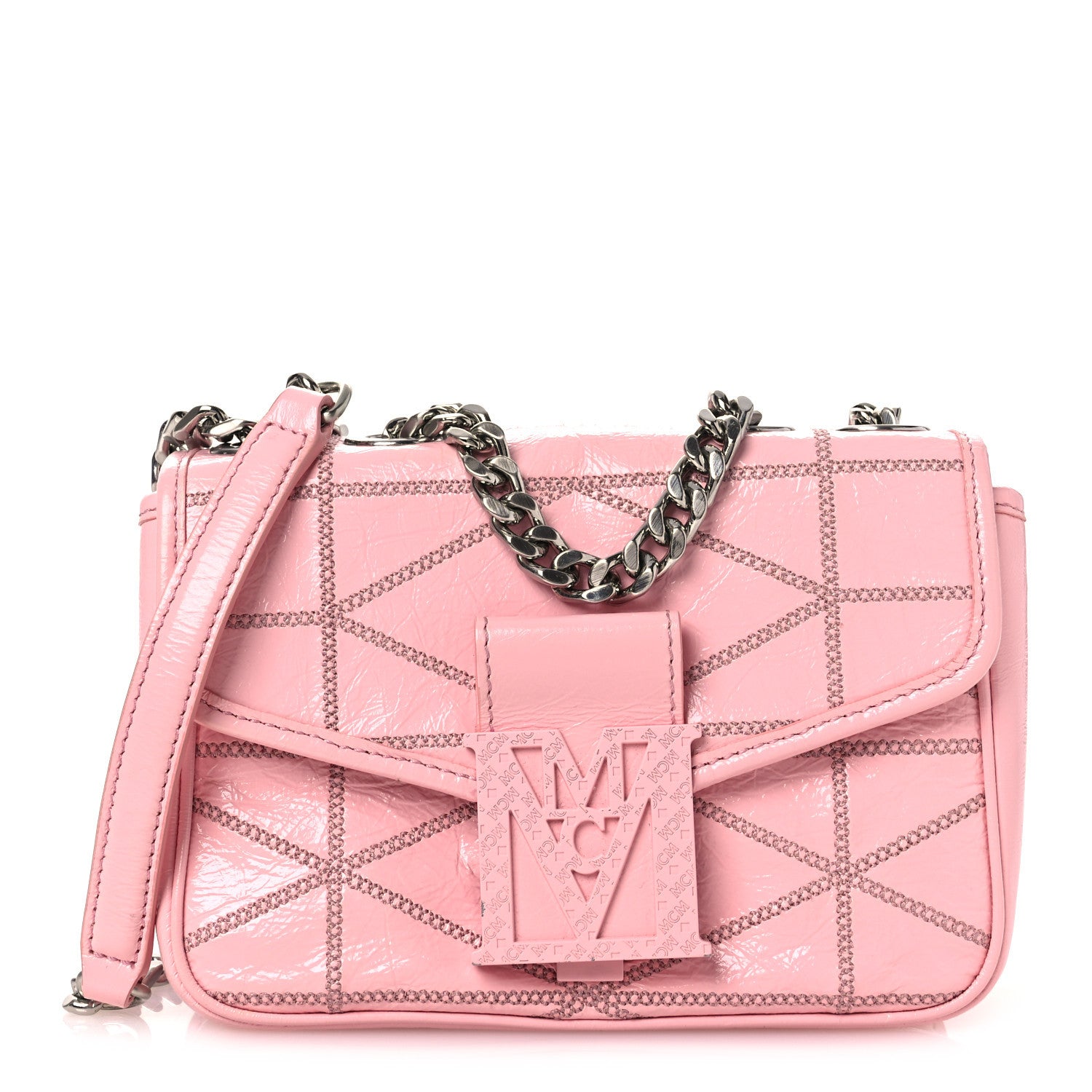 MCM Crash Calf Quilted Mini Travia Shoulder Bag Pink 1 of 13