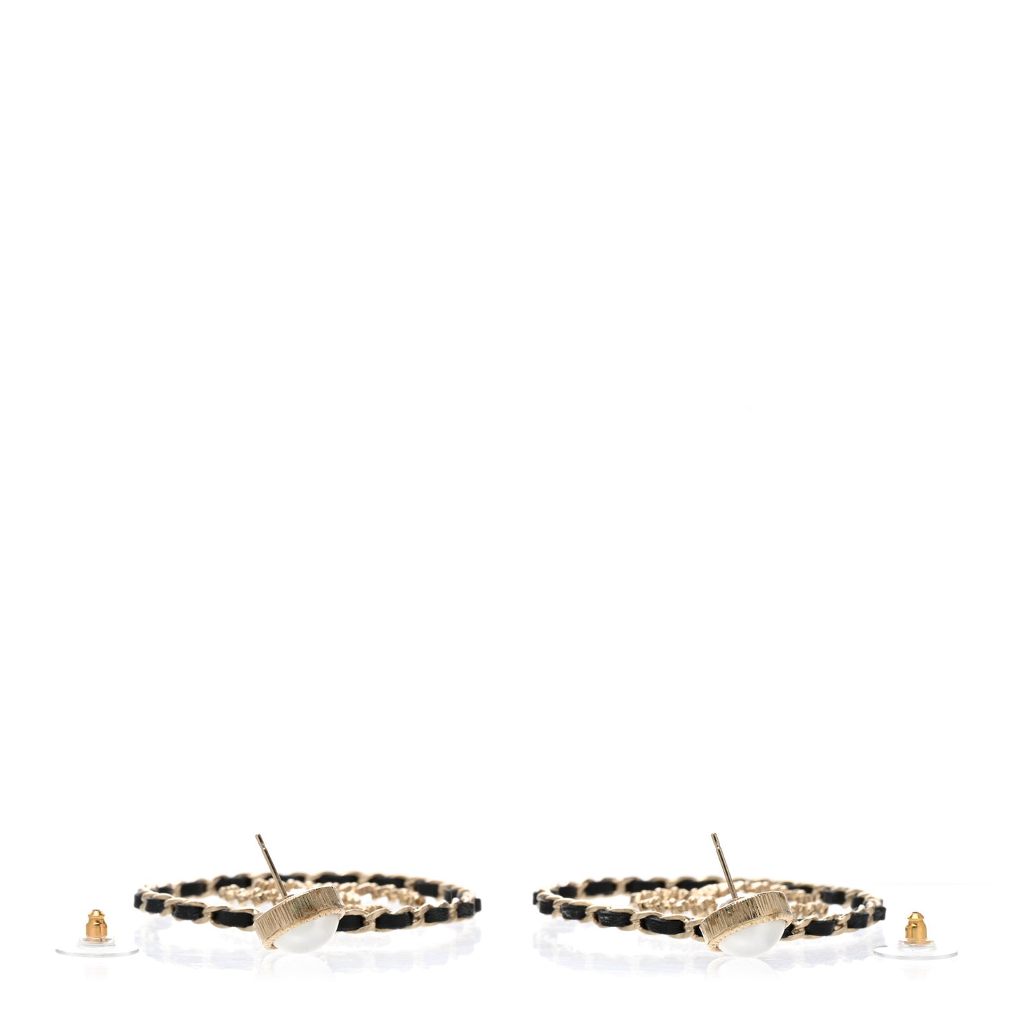 Lambskin Crystal Pearl CC Chain Hoop Earrings Gold Black