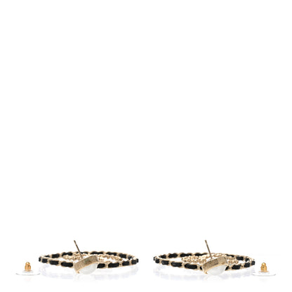 Chanel Lambskin Crystal Pearl CC Chain Hoop Earrings Gold Black 3 of 6