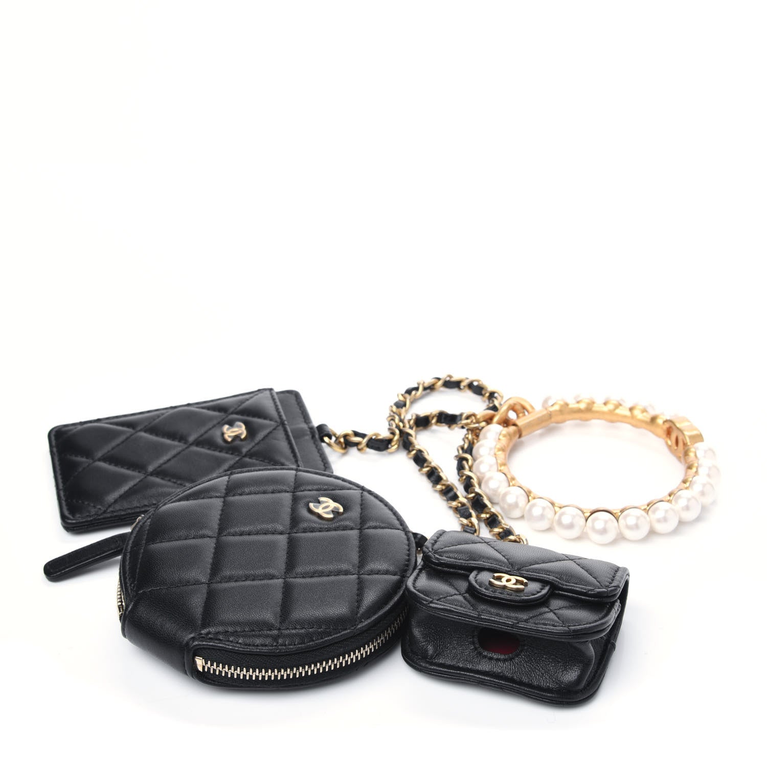 Chanel Pearl Lambskin Pearl Crown CC Wristlet Multi Pouches Black 4 of 16
