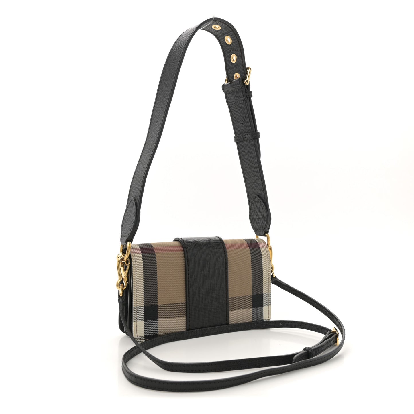 House Check Bridle Calfskin Small Madison Buckle Bag Black Black