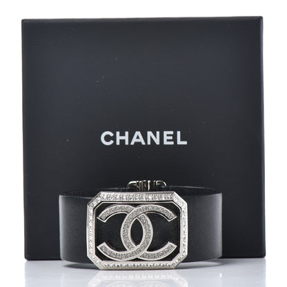 Chanel Calfskin Crystal CC Cuff Bracelet M Black 5 of 5