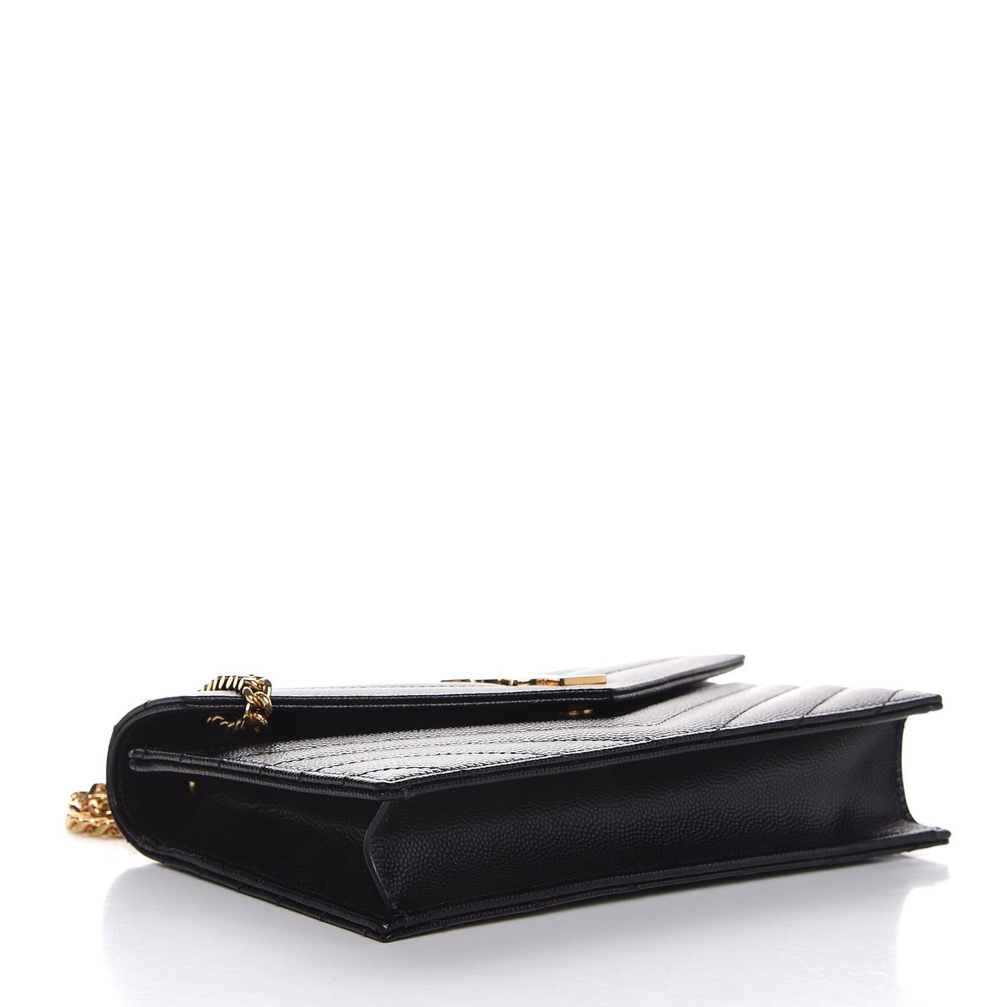 Grain De Poudre Matelasse Chevron Monogram Envelope Chain Wallet Black