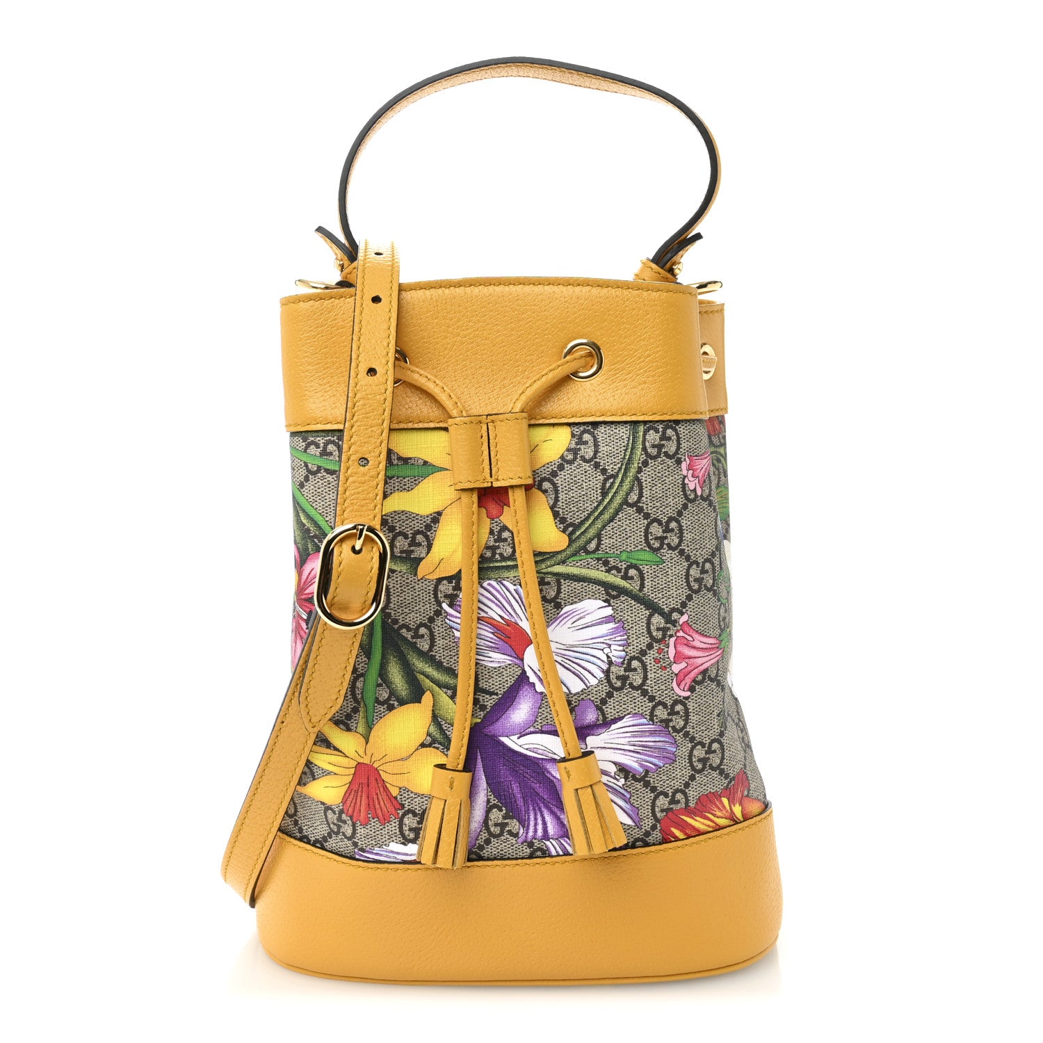 Gucci GG Supreme Monogram Flora Small Ophidia Bucket Bag Beige Multicolor Crop 1 of 10