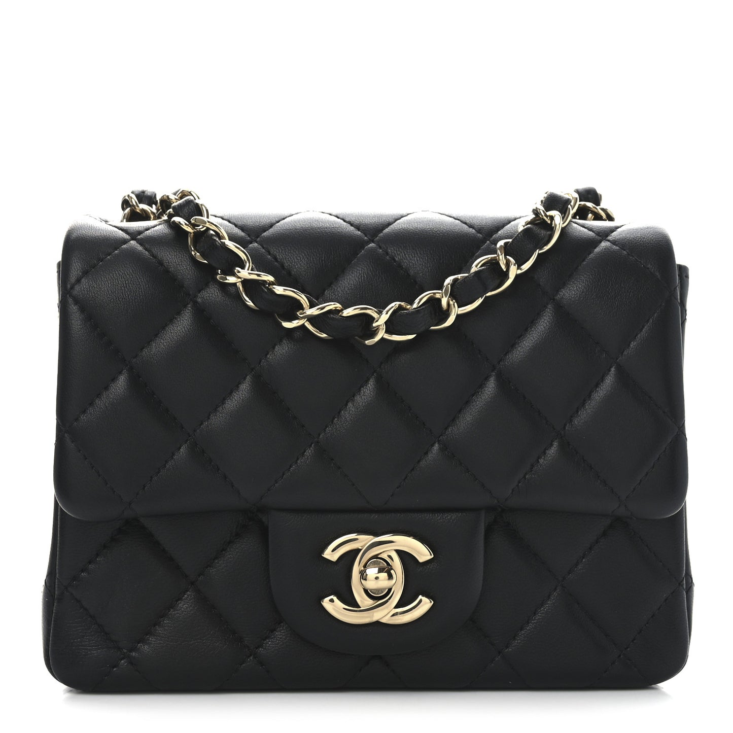 Lambskin Quilted Mini Square Flap Black