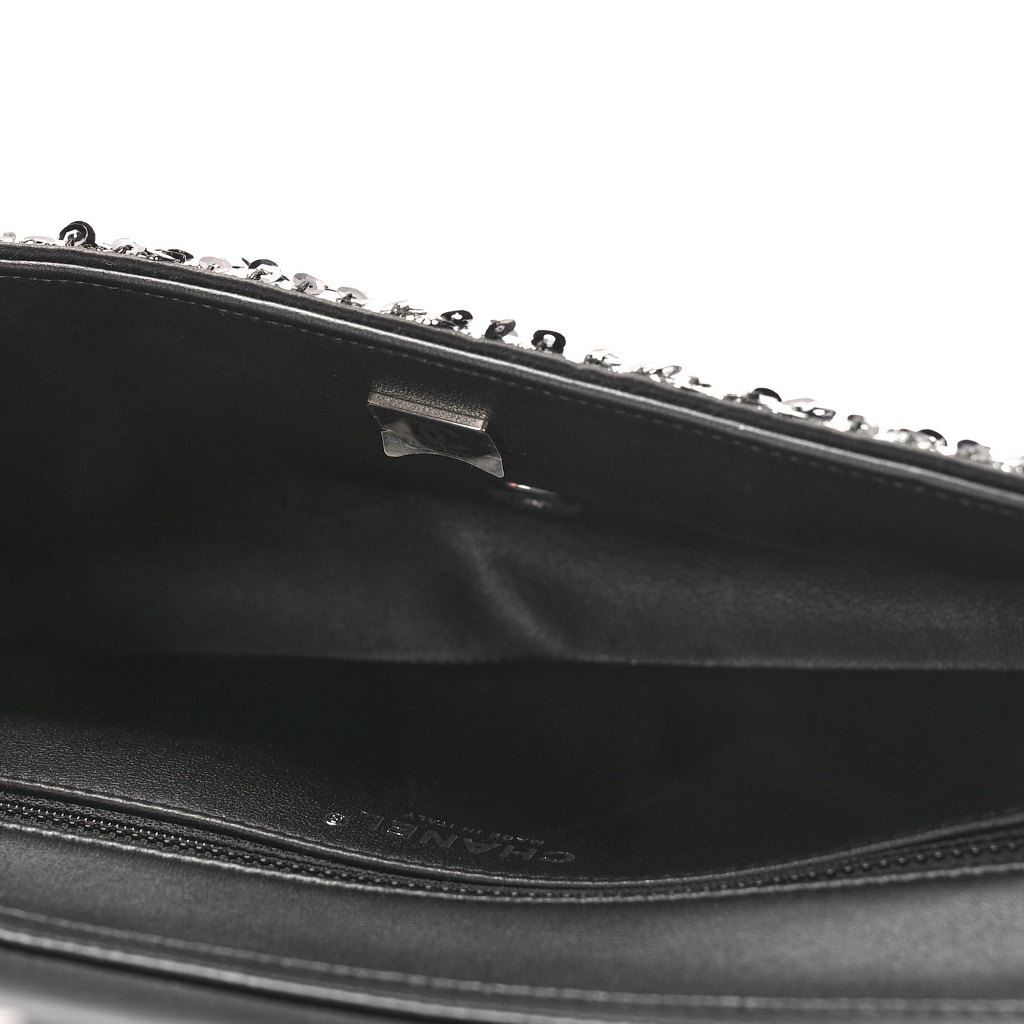 Sequin Quilted Pearl CC Flap Clutch Black
