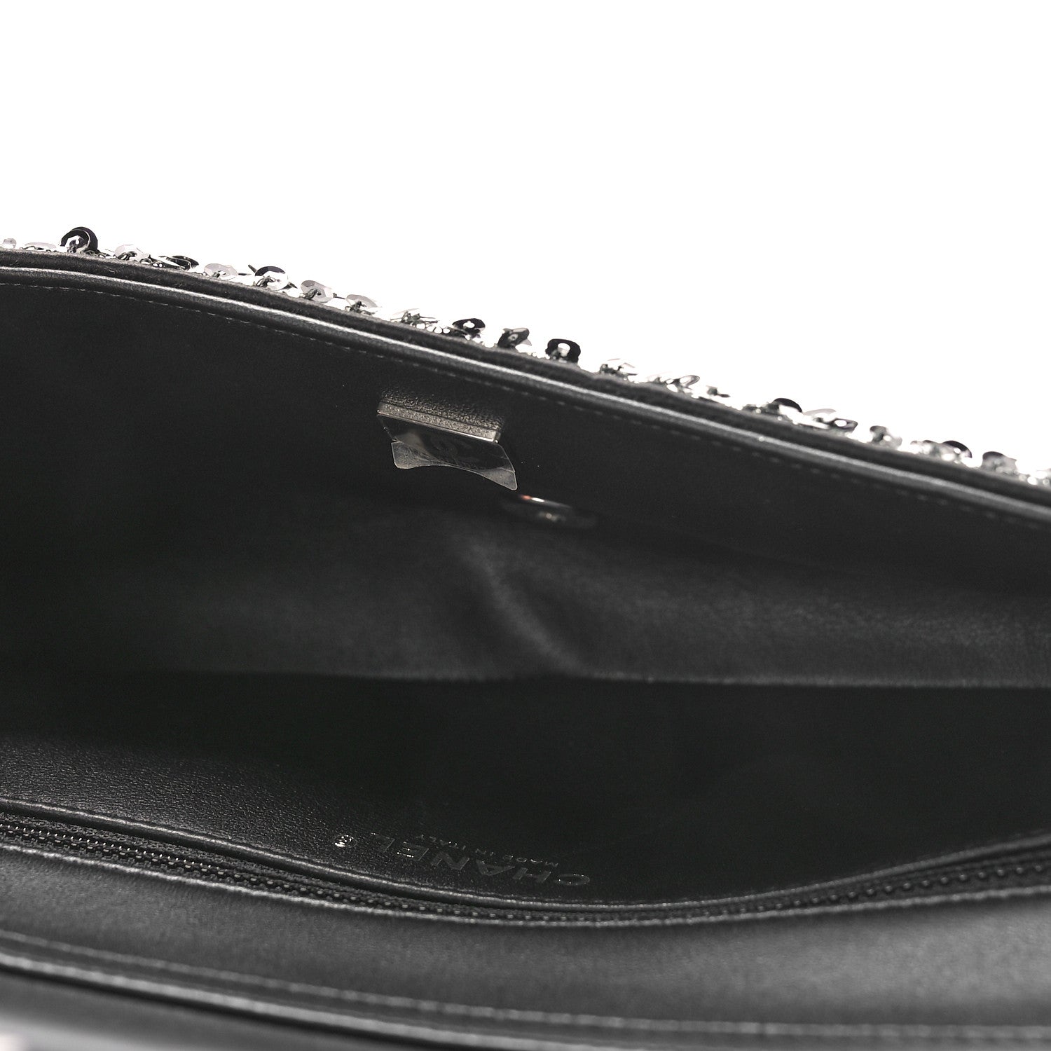 Chanel Sequin Quilted Pearl CC Flap Clutch Black 6 of 10