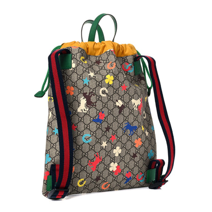 Gucci Soft GG Supreme Monogram Ranch Childrens Drawstring Backpack Beige Ebony Multicolor New Shamarock Crop 2 of 10