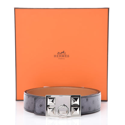 Hermes Ostrich 32mm Collier De Chien CDC Belt 90 Gris Agate 8 of 8