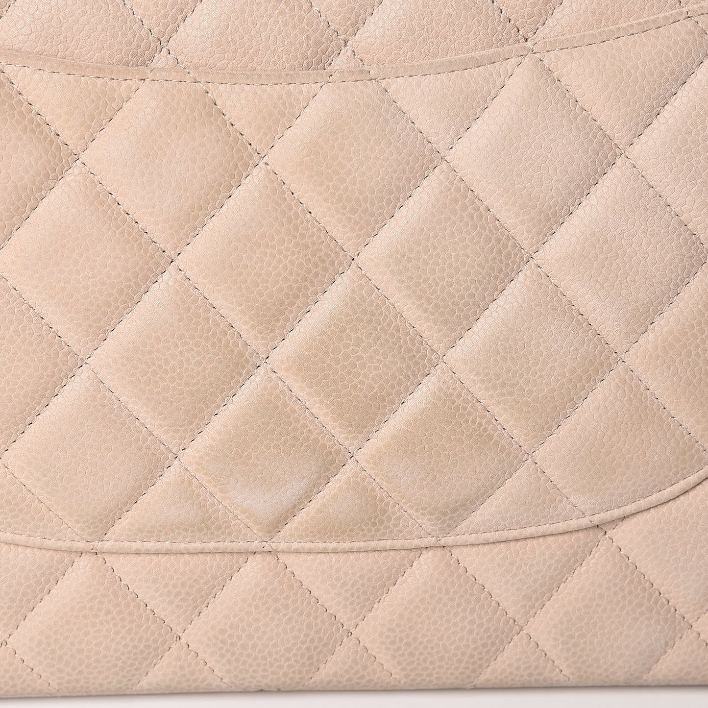 Iridescent Caviar Quilted Jumbo Double Flap Beige