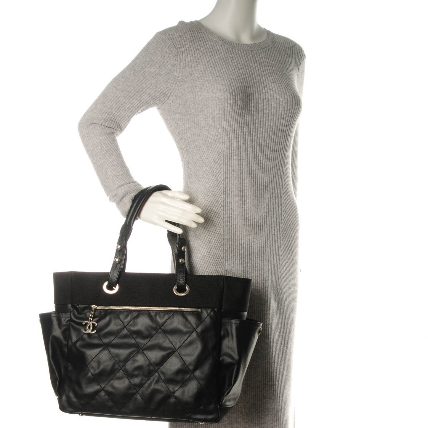 Coated Canvas Large Paris Biarritz Tote Black