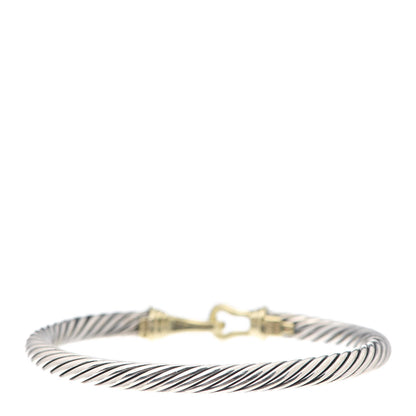 David Yurman Sterling Silver 14K Yellow Gold 5mm Cable Classic Buckle Bracelet 3 of 5