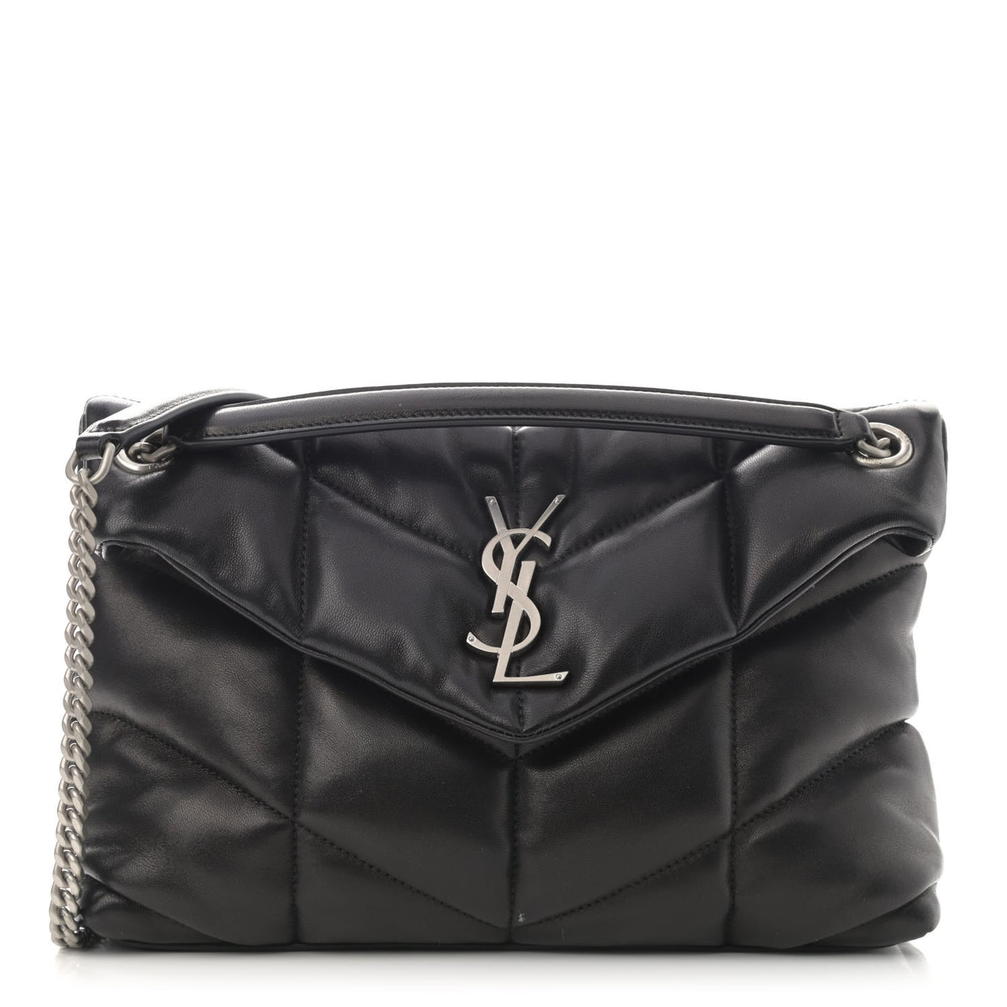 Lambskin Quilted Small Loulou Puffer Monogram Chain Satchel Black